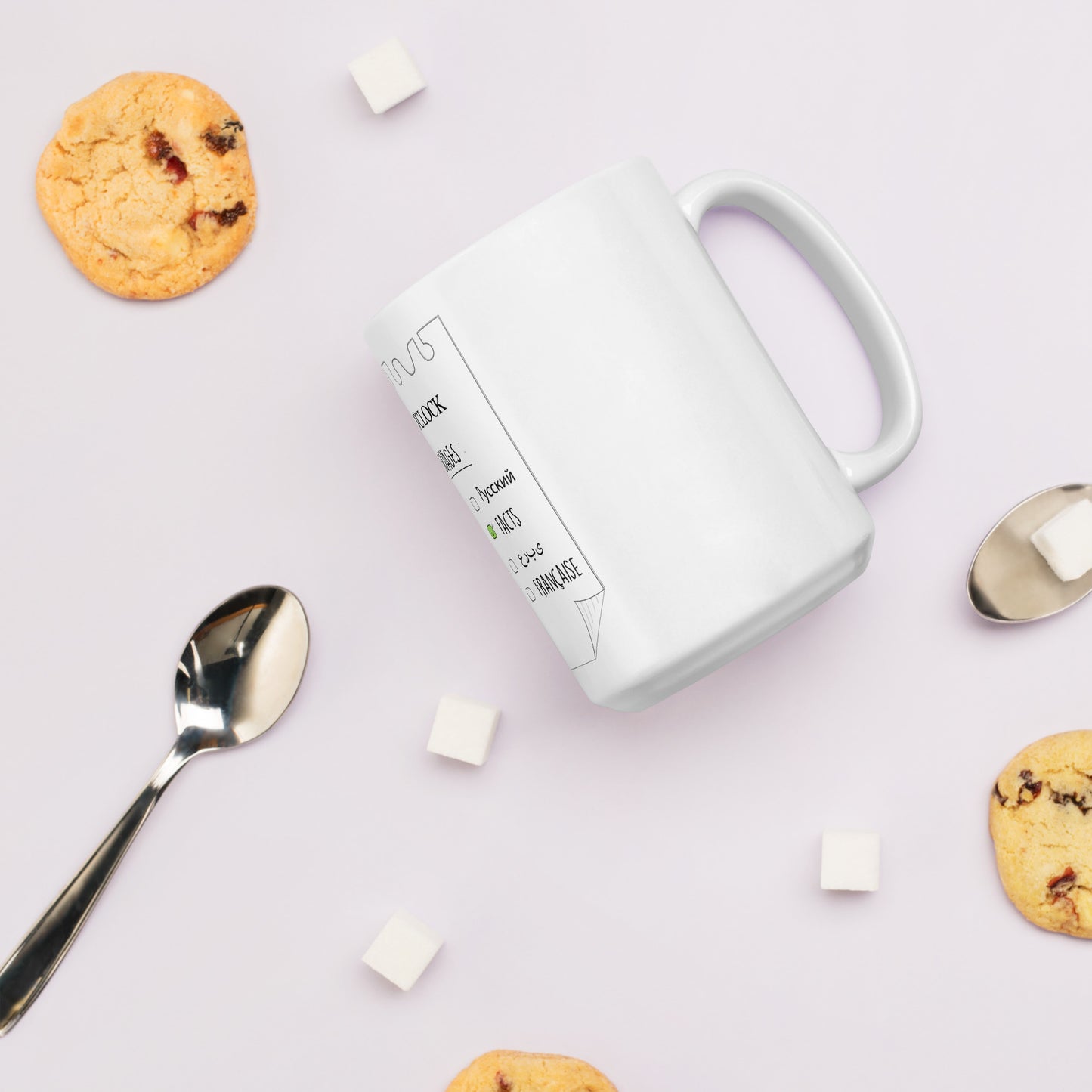 ME O'CLOCK Languages White glossy mug