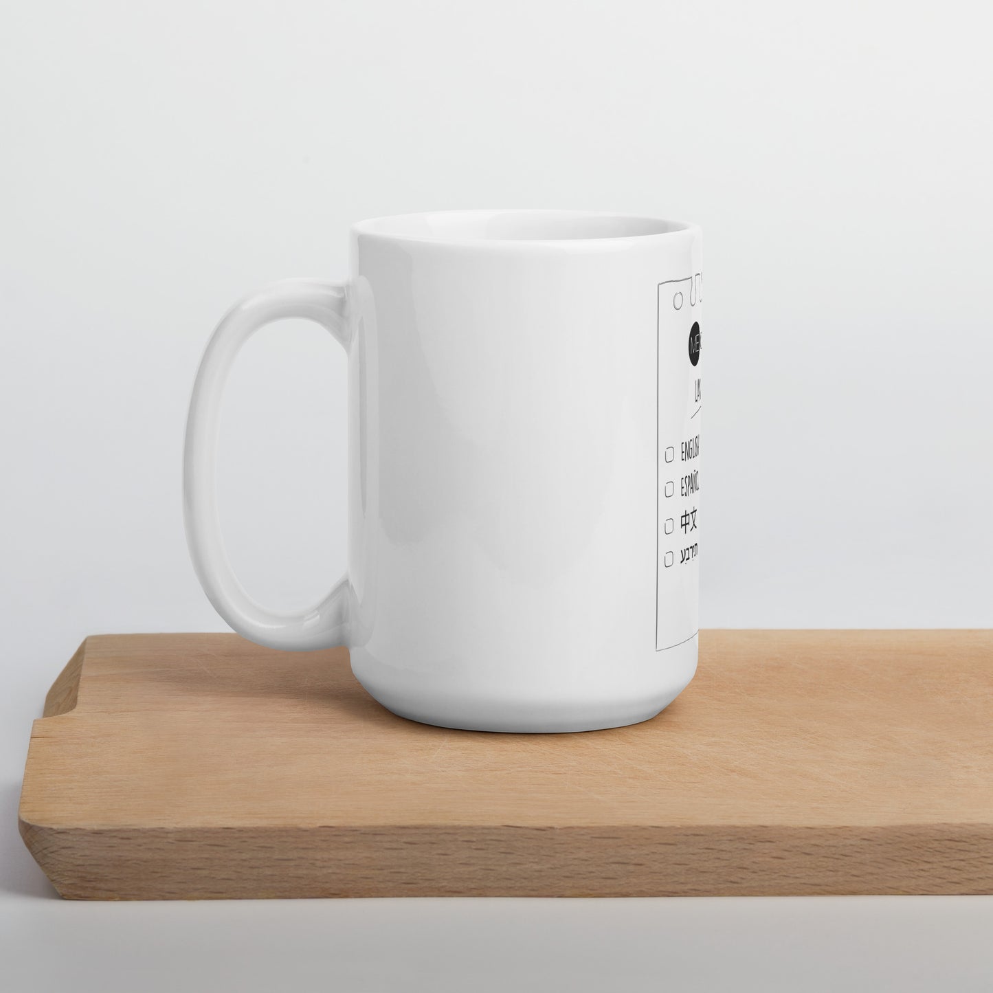 ME O'CLOCK Languages White glossy mug